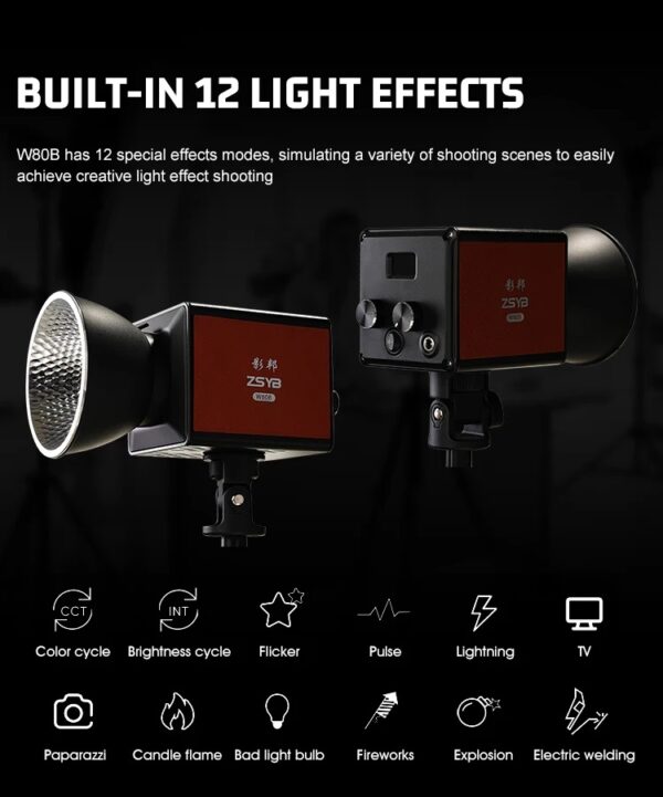 ZSYB W80B 80W Handheld Outdoor Photography Light 2700K-6500K Rechargeable Video Light Photo Studio Live Fill Light Photographic Equipment