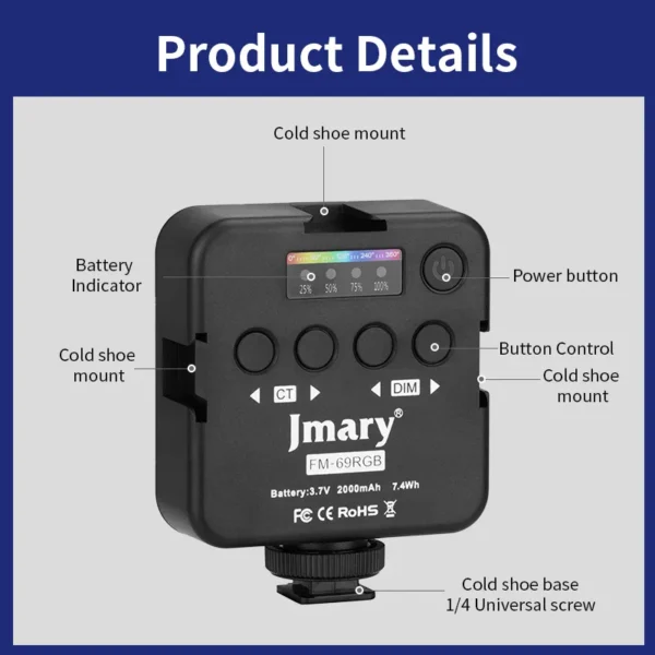 Jmary FM-69RGB Portable Mini RGB Video Light Camera Light Photography Lighting Lamp price in pakistan