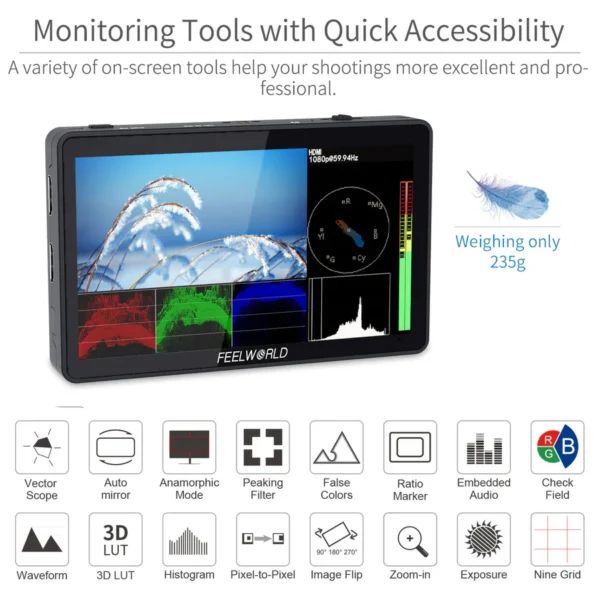 FEELWORLD F6 PLUS 6 inch small Touch Screen 3D LUT Camera DSLR Field Monitor 1920×1080 HD 4K HDMI - image 3