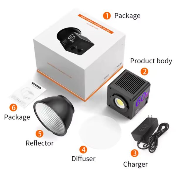 Mamen SL-C60R LED Video BI Color +RGB  Light With Built In Battery Power Portable Cob Photography Light ( Bowen Mount Including ) - image 3