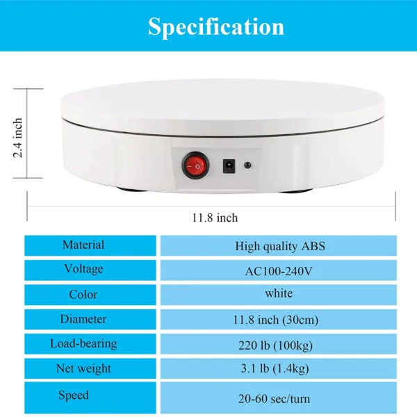 360 Rotating Table 30cm for Products  Photography ( White ) - image 3