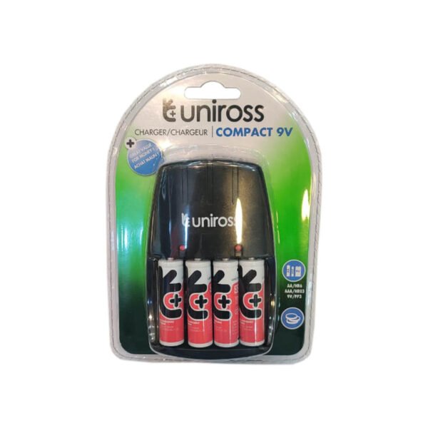 Uniross Compact 9V Charger with 4AA Batteries Kit
