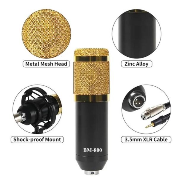 Professional Condenser Microphone BM 800 with Live USB Mixer Sound Card For Podcast  Interview - image 3