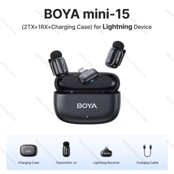 BOYA Mini 15 For I Phone IOS  Dual Wireless Microphone With Charging Case With 3 Year Warranty