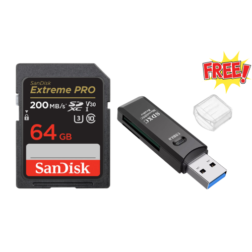 SanDisk 64GB 200MB/s Extreme PRO UHS-I SDXC Memory Card with Free Caisi USB 3.0 Card Reader