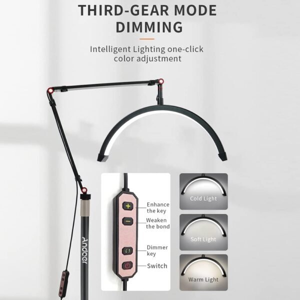 LED HD-M2X Half-Moon Shaped Fill Light 3000K-6000K Dimmable Light with Adjustable Metal Light Stand Phone Holder for Beauty Salon Makeup Live Streaming Bedside Light - image 5
