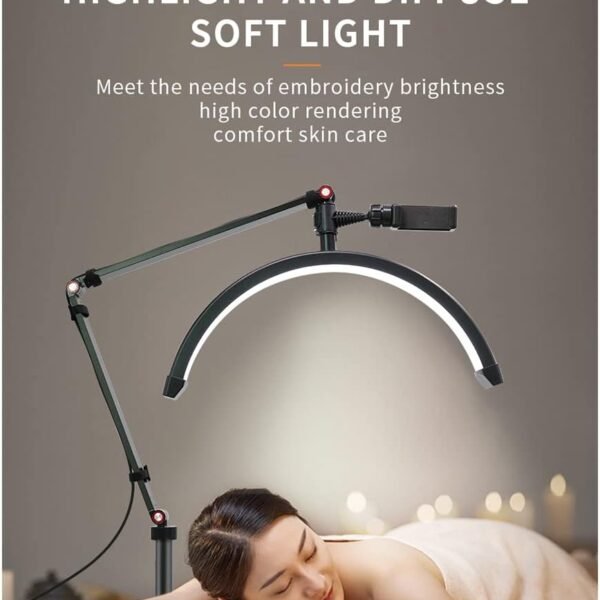 LED HD-M2X Half-Moon Shaped Fill Light 3000K-6000K Dimmable Light with Adjustable Metal Light Stand Phone Holder for Beauty Salon Makeup Live Streaming Bedside Light - image 2