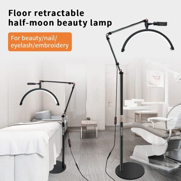 LED HD-M2X Half-Moon Shaped Fill Light 3000K-6000K Dimmable Light with Adjustable Metal Light Stand Phone Holder for Beauty Salon Makeup Live Streaming Bedside Light - image 3