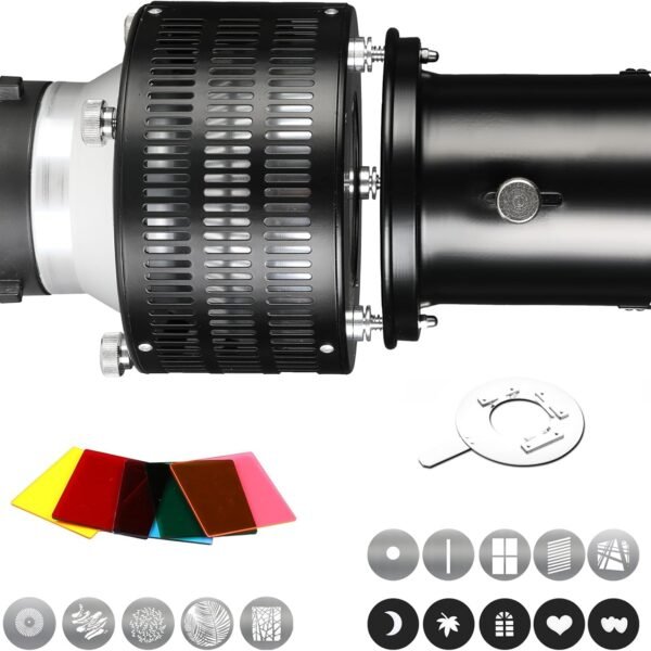Soonpho Bowens Mount Conical Snoot kit for Flash Speedlite/Strobe Monolight/Photography LED Light,8 Color Filters and 15 Gobos Graphics Cards Included for Spotlight Effect - image 3