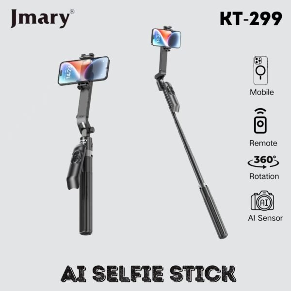 Jmary KT-299 Rotation Smart Tripods Al Face Sensor Selfie Stick Tripod Upto 1.8 Meter long 360° Horizontal - image 2