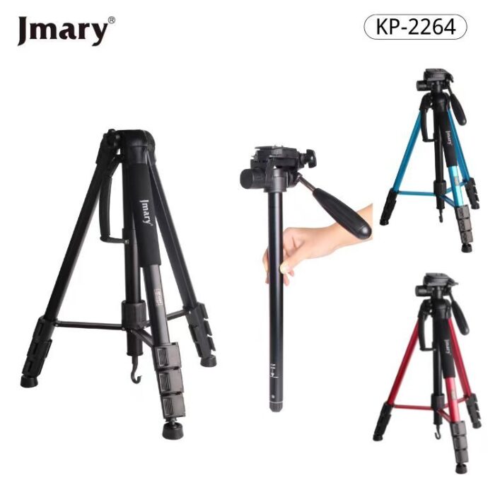 Jmary KP-2264 360 Degree 3way Head Travel Phone Stand Aluminum Tripod Camera Light-weight Practical 2-in-1 Tripod Monopod: Light-weight but durable; Comes with a storage bag, easy for outdoor photographers to carry and transport Adjustable 4-section Legs and Center Column: With height adjustment buckle, height varies from 20.9 inches/53 centimeters to 69.7 inches/177 centimeters with extended center column to meet your different shooting needs 3-Way Swivel Pan Head with Quick Release Plate: 360 degree panning; Allows you to take photos at any angle with horizontally and vertically; Accurate panoramas can be easily orchestrated Premium Material: Made of aluminum alloy tube and environmental nonslip rubber. The rotatable plastic feet can be better adjusted to the floor not being static Considerate Design: Twist Lock Legs with Anti-Rotation System giving a more convenient leg handling; Multi-function hook allows you to hang additional weight for increased stability; Telescopic adjustment handle and pitch adjustment lever for easy operation and convenient shooting adjustment Jmary KP-2264 360 Degree 3way Head Travel Phone Stand Aluminum Tripod Camera Light-weight Practical 2-in-1 Tripod Monopod: Light-weight but durable; Comes with a storage bag, easy for outdoor photographers to carry and transport Adjustable 4-section Legs and Center Column: With height adjustment buckle, height varies from 20.9 inches/53 centimeters to 69.7 inches/177 centimeters with extended center column to meet your different shooting needs 3-Way Swivel Pan Head with Quick Release Plate: 360 degree panning; Allows you to take photos at any angle with horizontally and vertically; Accurate panoramas can be easily orchestrated Premium Material: Made of aluminum alloy tube and environmental nonslip rubber. The rotatable plastic feet can be better adjusted to the floor not being static Considerate Design: Twist Lock Legs with Anti-Rotation System giving a more convenient leg handling; Multi-function hook allows you to hang additional weight for increased stability; Telescopic adjustment handle and pitch adjustment lever for easy operation and convenient shooting adjustment Jmary KP-2264 360 Degree 3way Head Travel Phone Stand Aluminum Tripod Camera