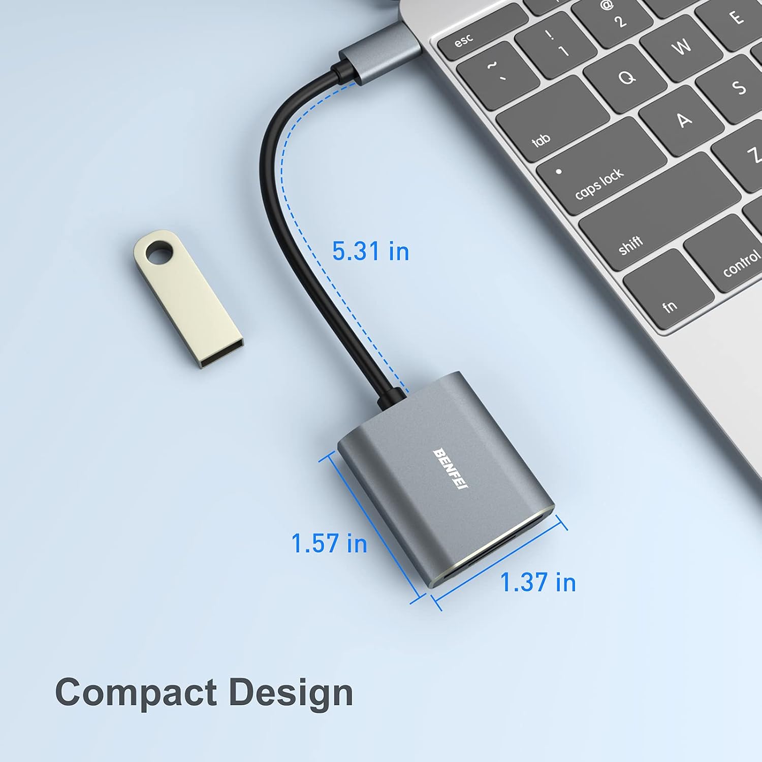 Memory Card Reader, BENFEI 2 in 1 USB-C to SD Micro SD MS CF Card Reader image 4