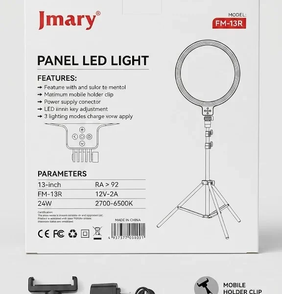 Jmary FM-13R 13-inch Panel LED Light for Video, Photography, & Streaming (24W, 2700K-6500K) - image 3